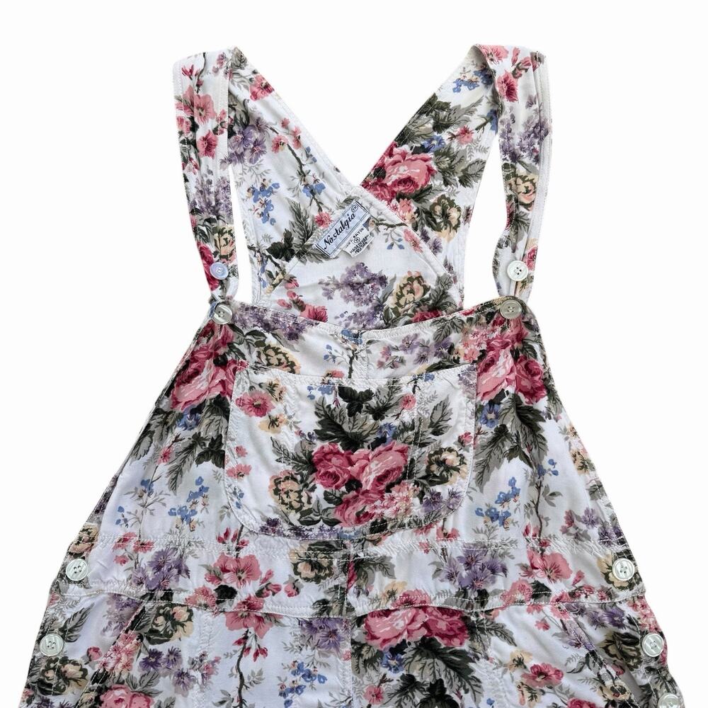 Vintage 90’s Floral Rayon Shortalls Overalls Size M - Picture 4 of 7